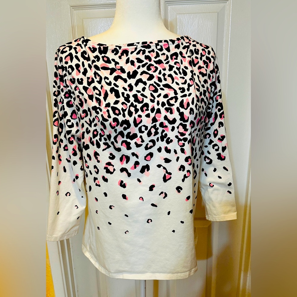 Talbots White Top with Pink and Black Animal Print Top Size XL Petite